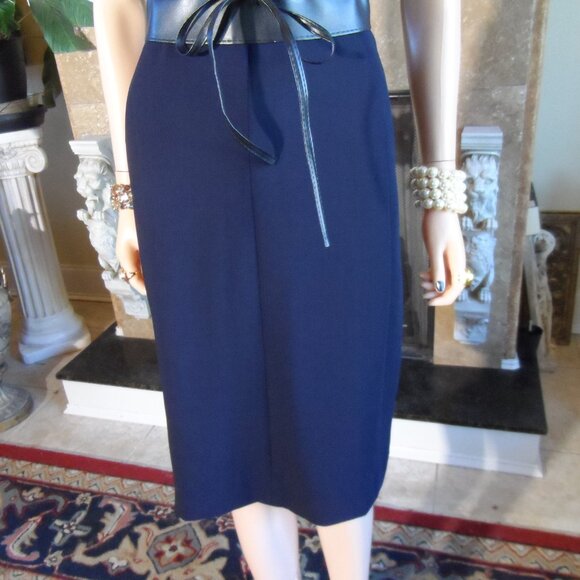 New Akris Navy Blue Wool-Blend V-Neck Sheath Dress Size US 10 - Picture 11 of 16